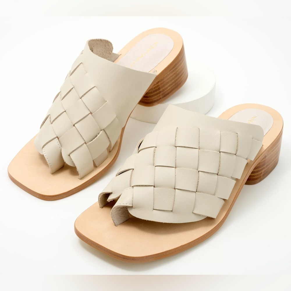 Women's Cream Woven Slide Sandals